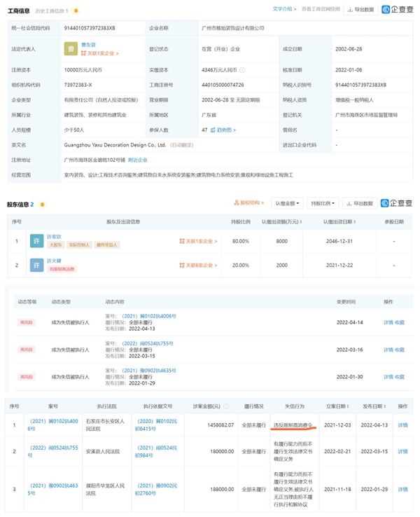 家族企業(yè)逆境 許家印哥哥的公司成“老賴”，違規(guī)限制消費令折射管理漏洞